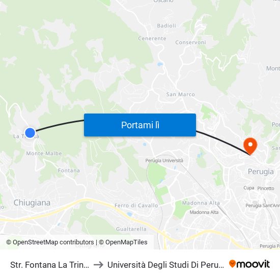 Str. Fontana La Trinità to Università Degli Studi Di Perugia map