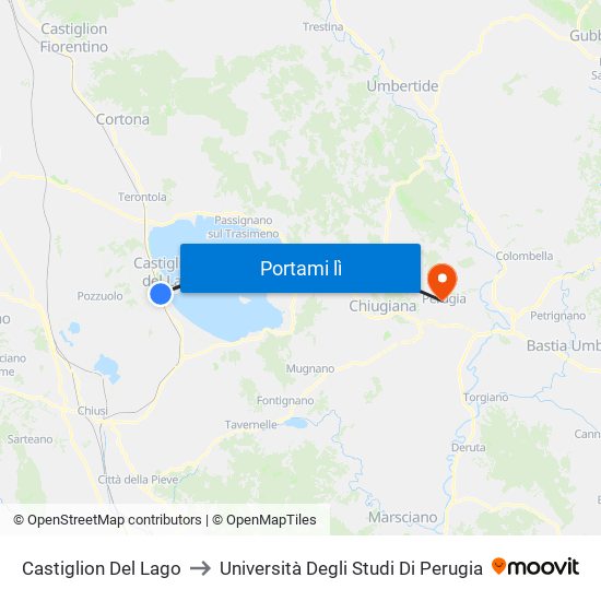 Castiglion Del Lago to Università Degli Studi Di Perugia map