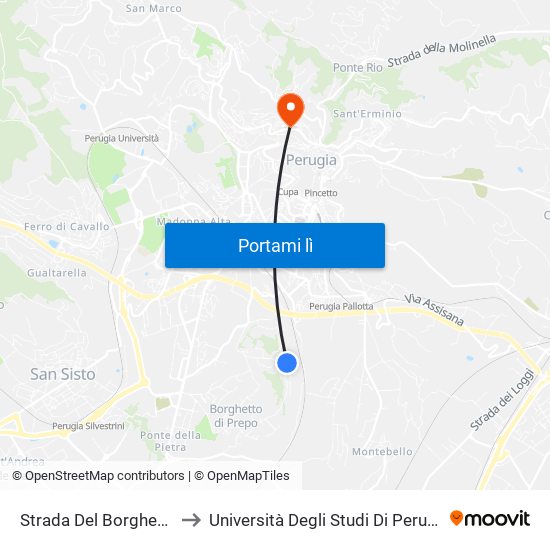 Strada Del Borghetto to Università Degli Studi Di Perugia map