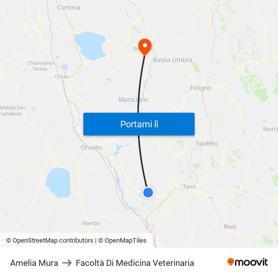 Amelia Mura to Facoltà Di Medicina Veterinaria map
