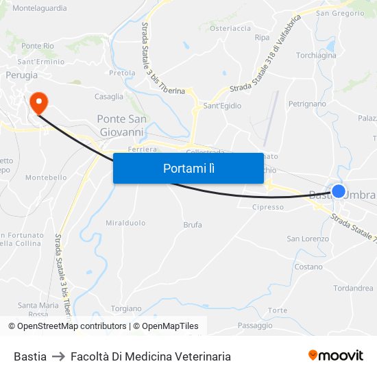 Bastia to Facoltà Di Medicina Veterinaria map