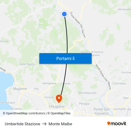 Umbertide Stazione to Monte Malbe map
