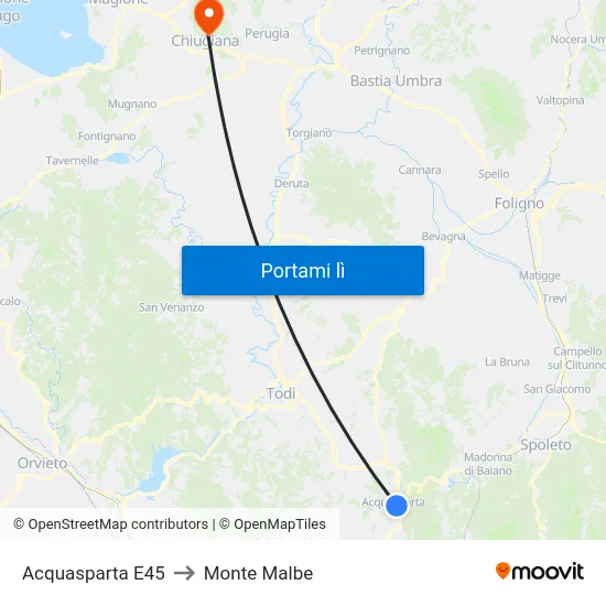 Acquasparta E45 to Monte Malbe map