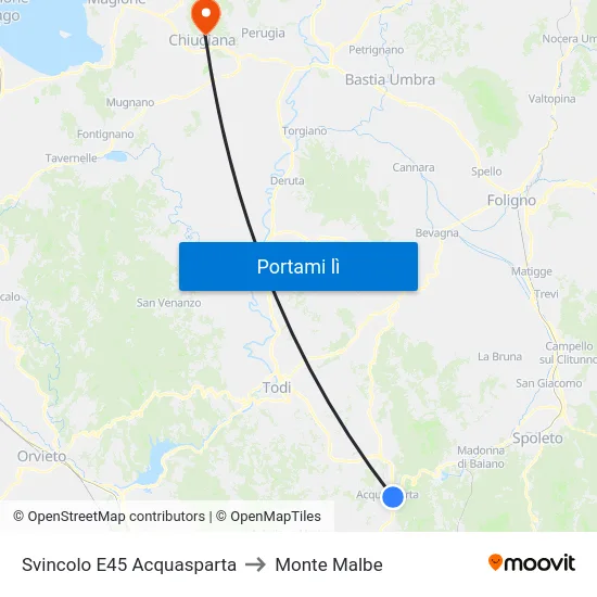 Svincolo E45 Acquasparta to Monte Malbe map