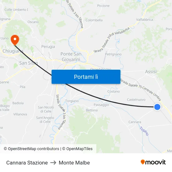 Cannara Stazione to Monte Malbe map