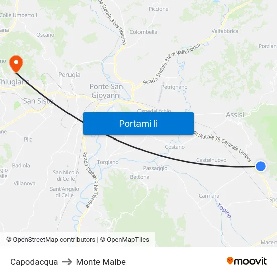 Capodacqua to Monte Malbe map