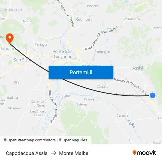 Capodacqua Assisi to Monte Malbe map