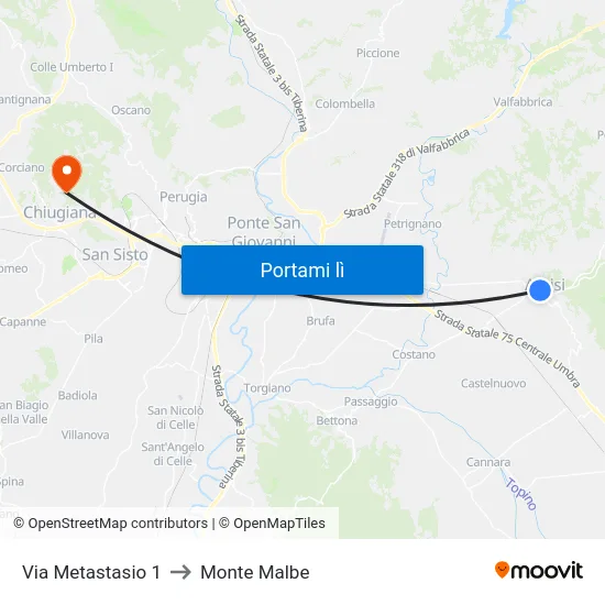 Via Metastasio 1 to Monte Malbe map
