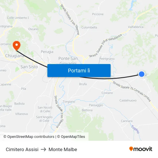Cimitero Assisi to Monte Malbe map