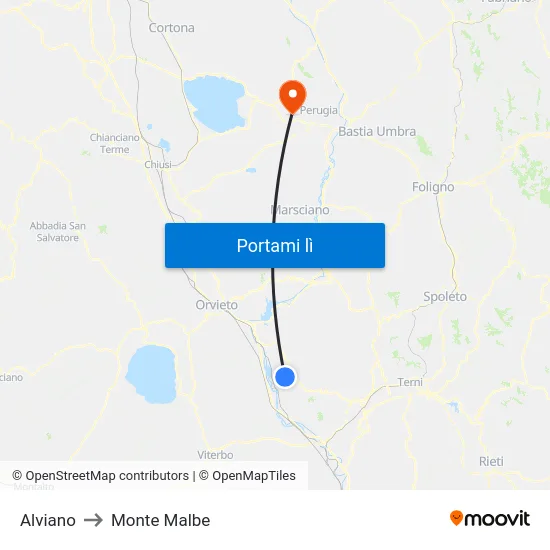 Alviano to Monte Malbe map