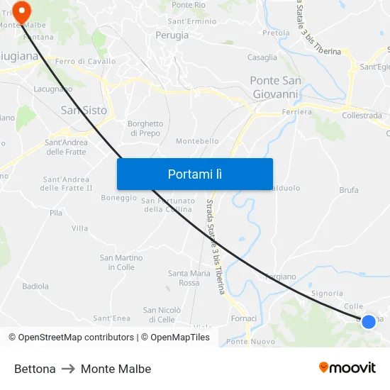 Bettona to Monte Malbe map