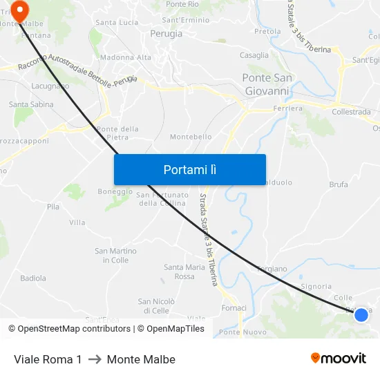 Viale Roma 1 to Monte Malbe map