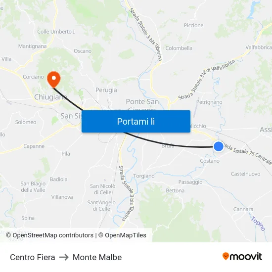 Centro Fiera to Monte Malbe map