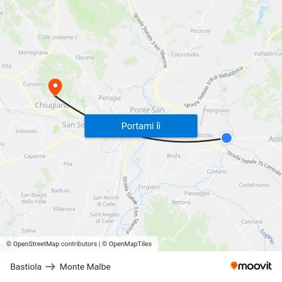 Bastiola to Monte Malbe map