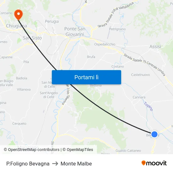 P.Foligno Bevagna to Monte Malbe map