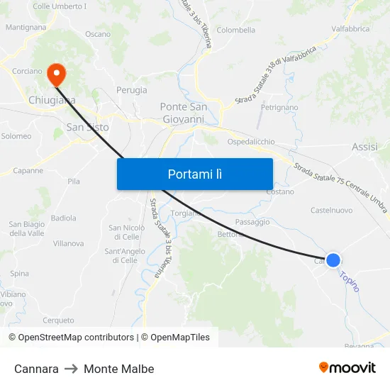 Cannara to Monte Malbe map