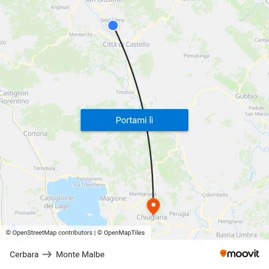 Cerbara to Monte Malbe map