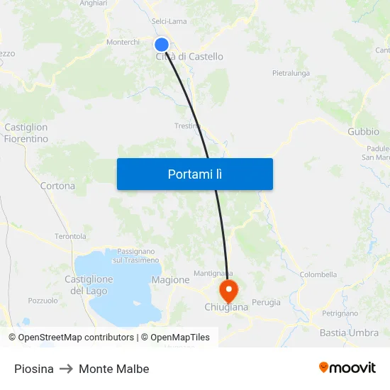 Piosina to Monte Malbe map