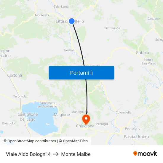 Viale Aldo Bologni 4 to Monte Malbe map