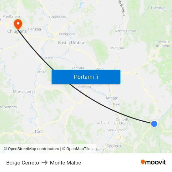 Borgo Cerreto to Monte Malbe map