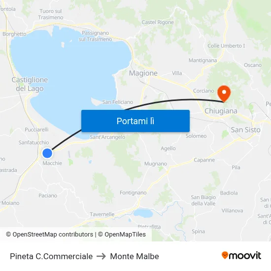 Pineta C.Commerciale to Monte Malbe map