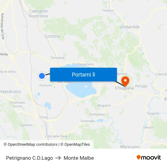 Petrignano C.D.Lago to Monte Malbe map