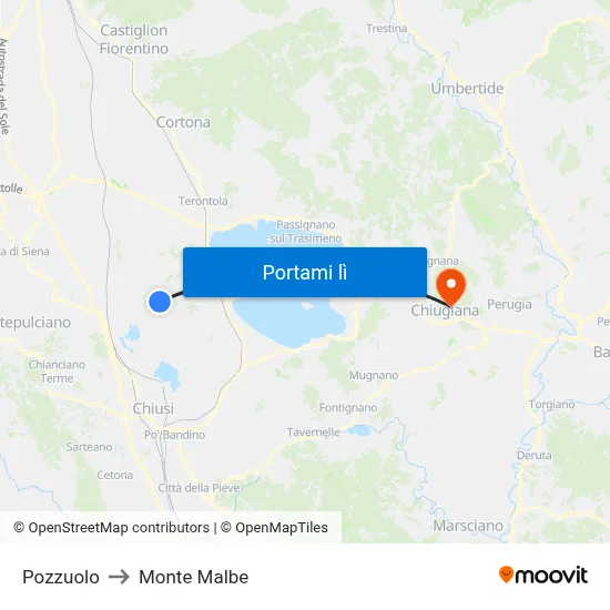 Pozzuolo to Monte Malbe map