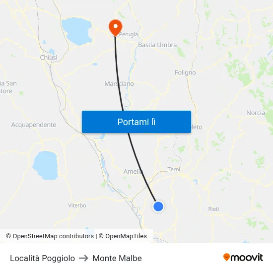 Località Poggiolo to Monte Malbe map