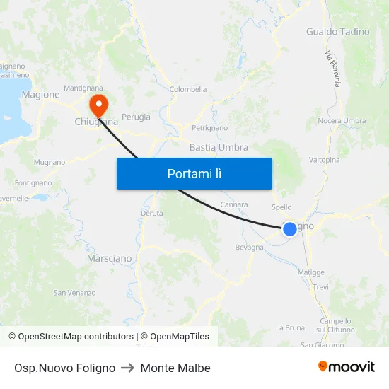 Osp.Nuovo Foligno to Monte Malbe map
