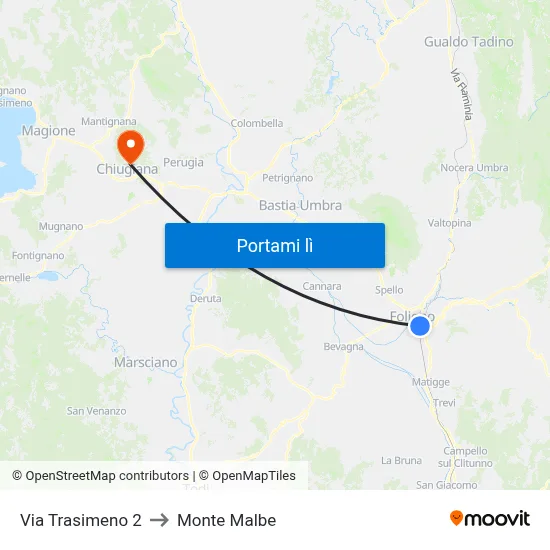 Via Trasimeno 2 to Monte Malbe map