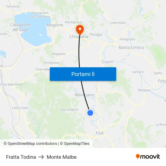 Fratta Todina to Monte Malbe map