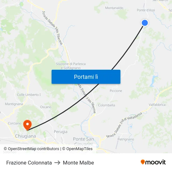 Frazione Colonnata to Monte Malbe map
