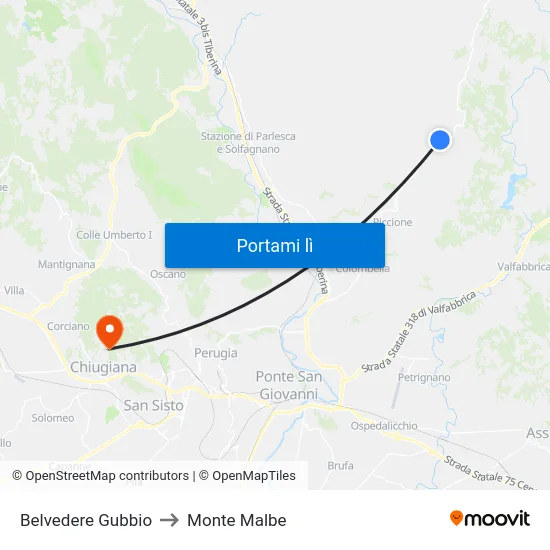Belvedere Gubbio to Monte Malbe map