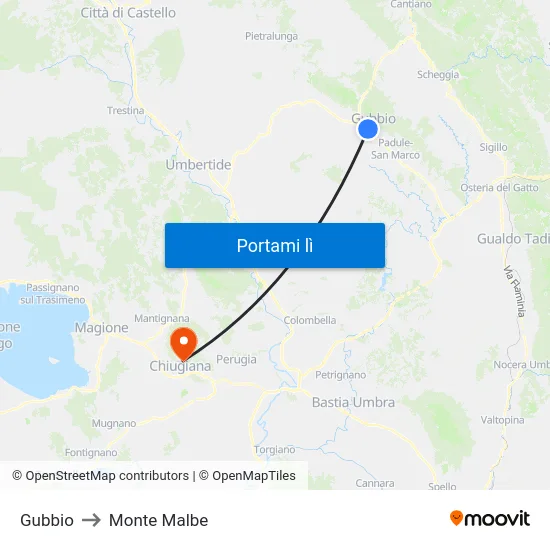 Gubbio to Monte Malbe map