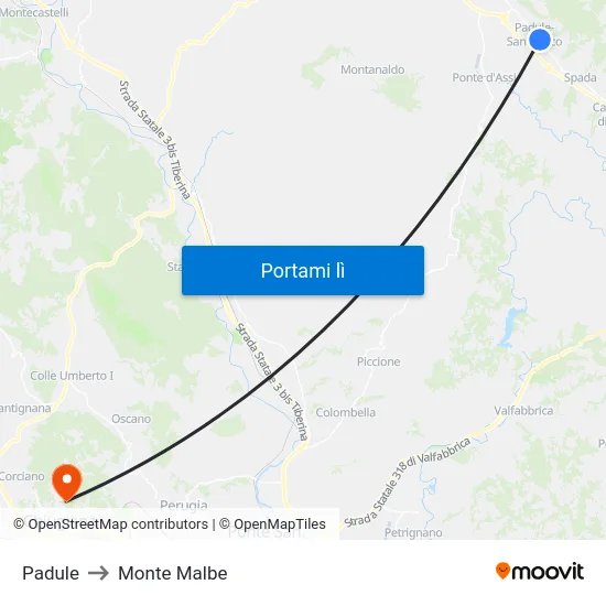 Padule to Monte Malbe map