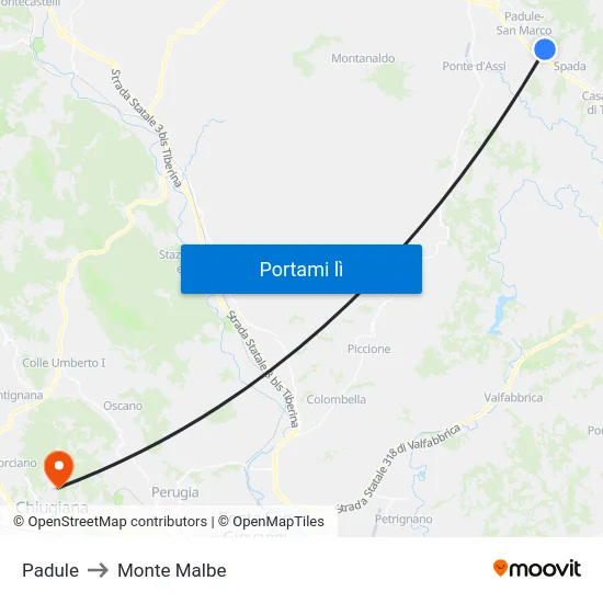 Padule to Monte Malbe map