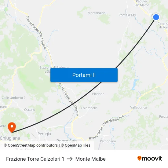 Frazione Torre Calzolari 1 to Monte Malbe map