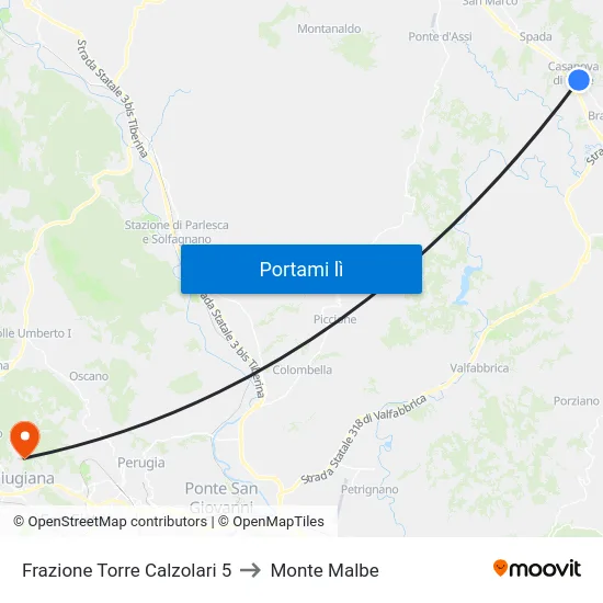 Frazione Torre Calzolari 5 to Monte Malbe map