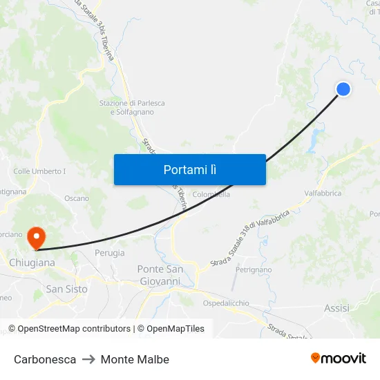 Carbonesca to Monte Malbe map