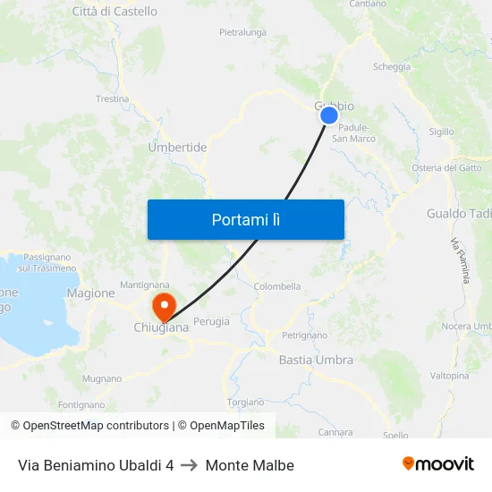 Via Beniamino Ubaldi 4 to Monte Malbe map