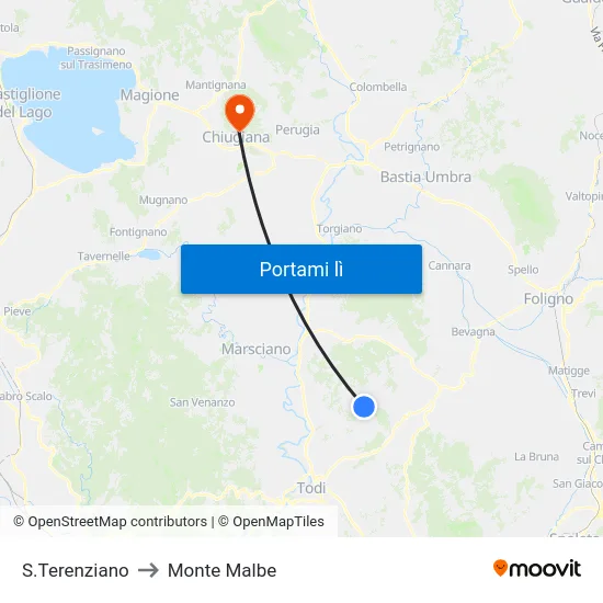 S.Terenziano to Monte Malbe map