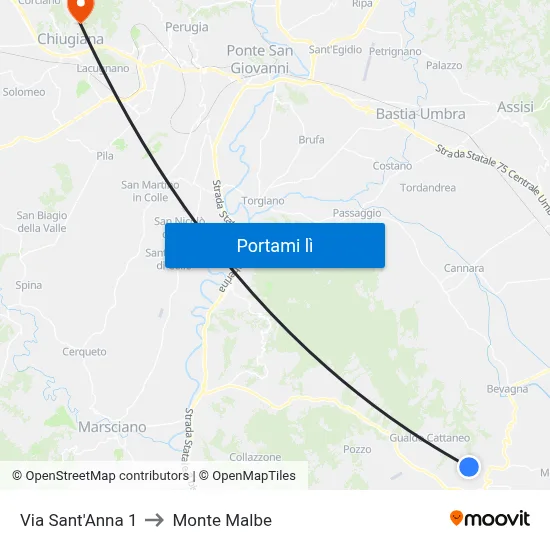 Via Sant'Anna 1 to Monte Malbe map