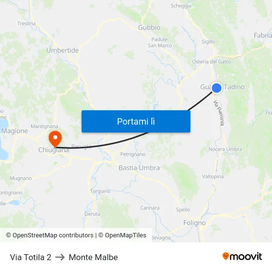 Via Totila 2 to Monte Malbe map