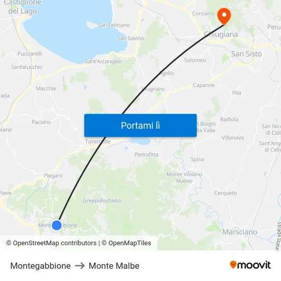 Montegabbione to Monte Malbe map