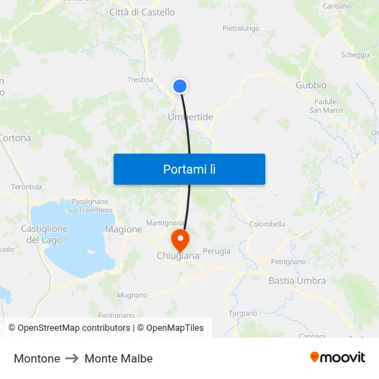 Montone to Monte Malbe map