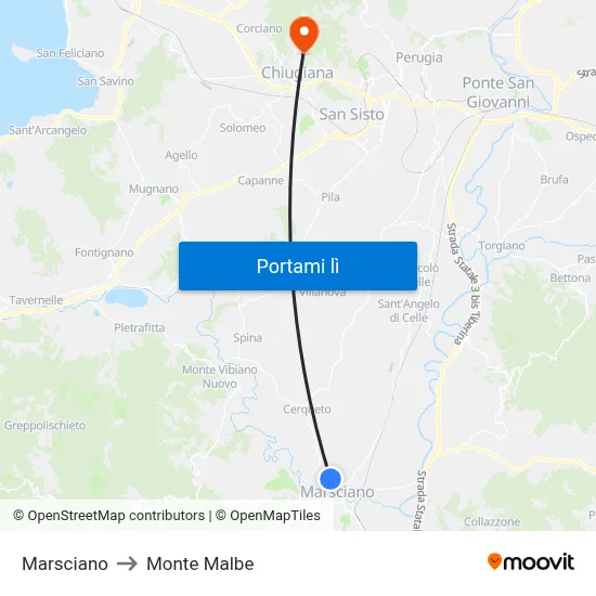 Marsciano to Monte Malbe map