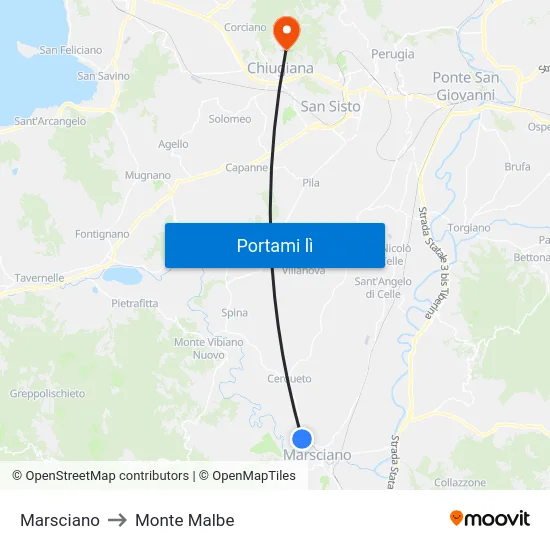 Marsciano to Monte Malbe map