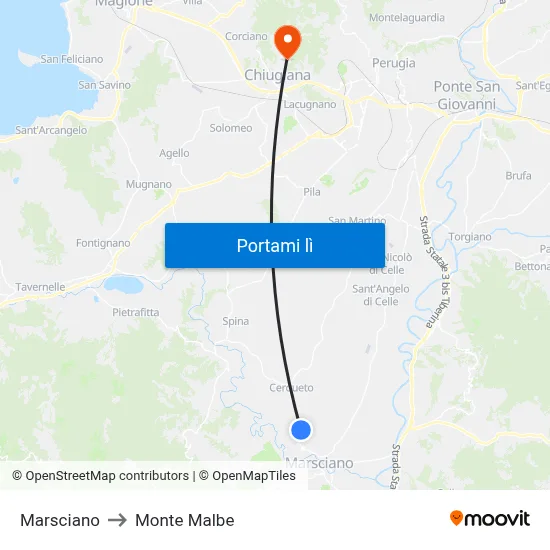 Marsciano to Monte Malbe map