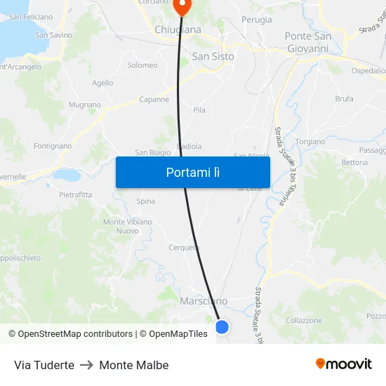 Via Tuderte to Monte Malbe map