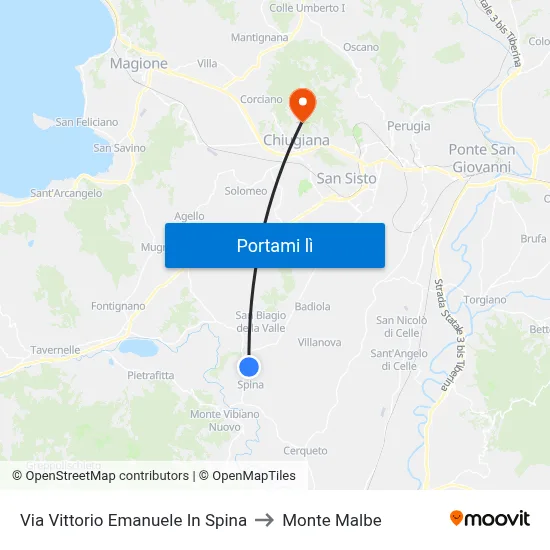 Via Vittorio Emanuele In Spina to Monte Malbe map